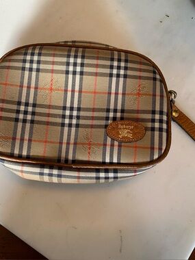 Burberry Nova Check Cosmetic Pouch in Beige and Tan with Red Accents